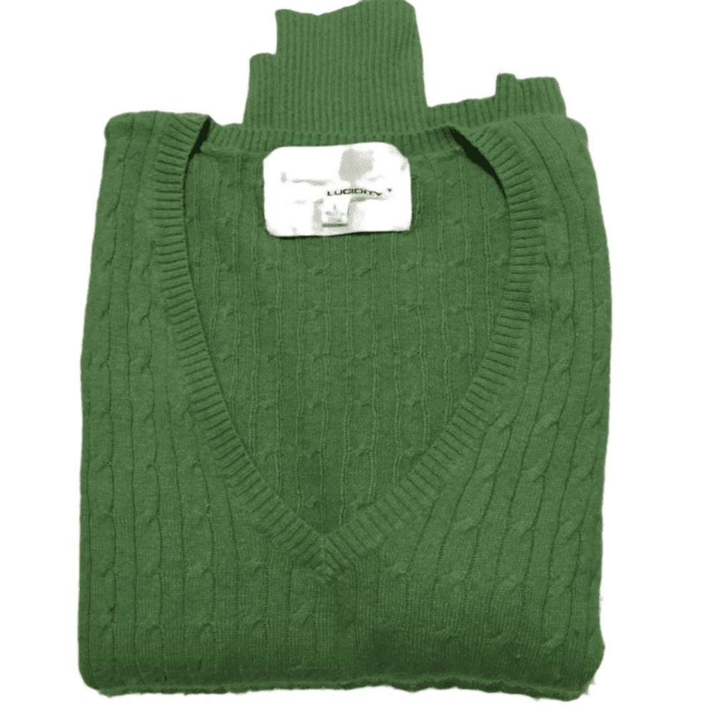 LUCIDITY KNIT V-NECK GREEN SOFT SWEATER size L